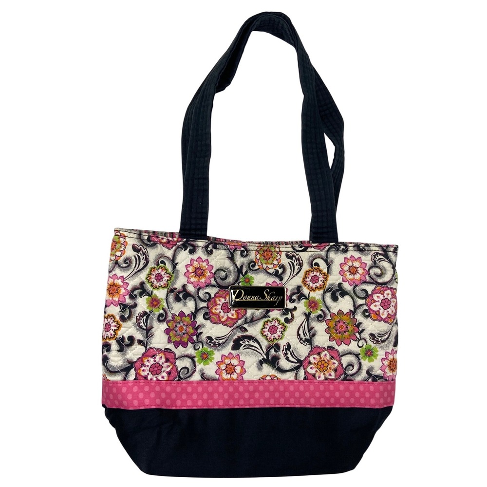 Donna‎ Sharp Quilted Floral Tote Bag Pink Black Cotton Shoulder Handbag